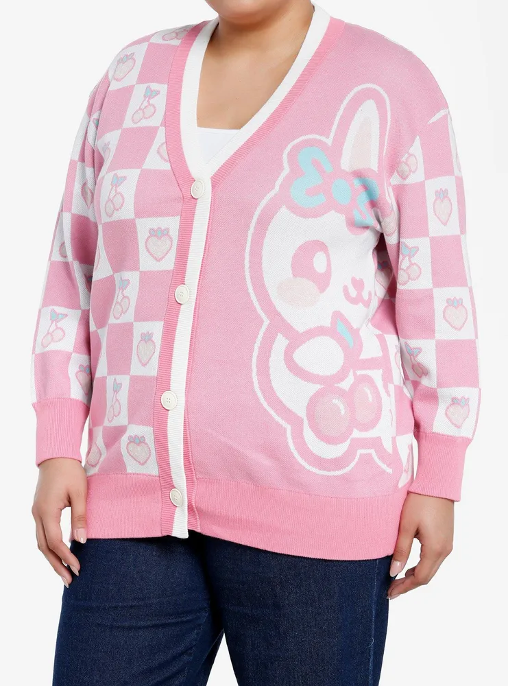 Sweet Society Pink Bunny Checkered Split Girls Cardigan Plus