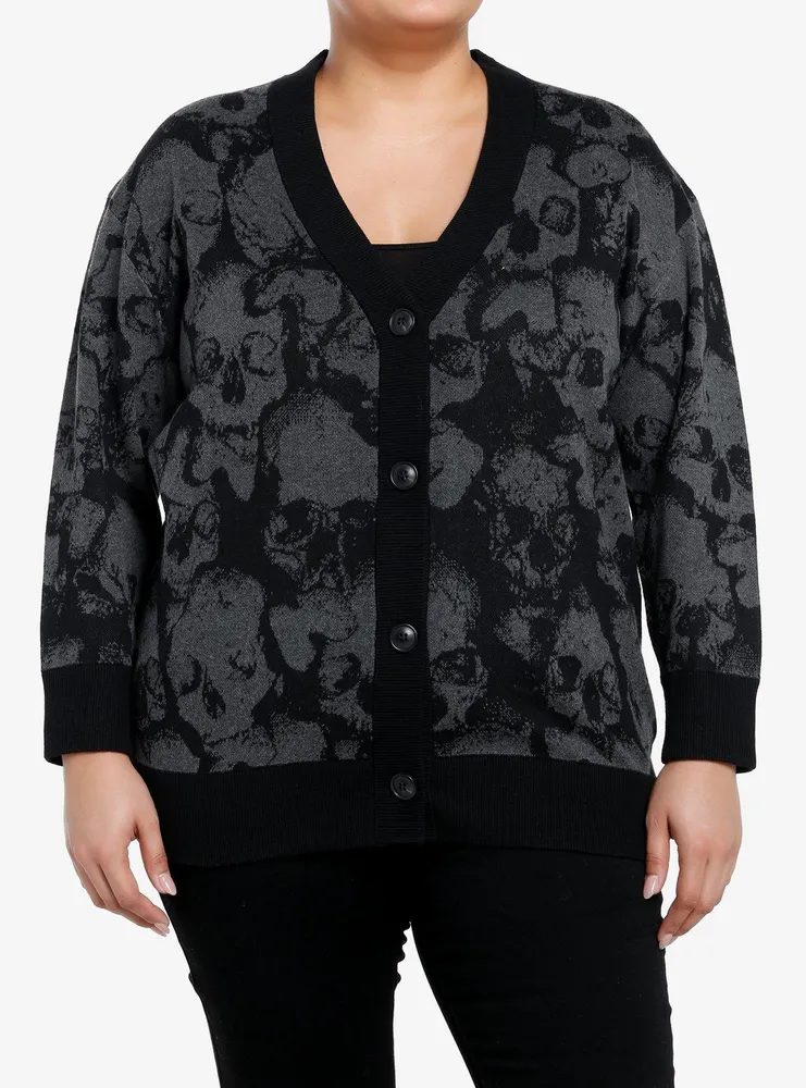 Social Collision Skull Allover Pattern Girls Cardigan Plus