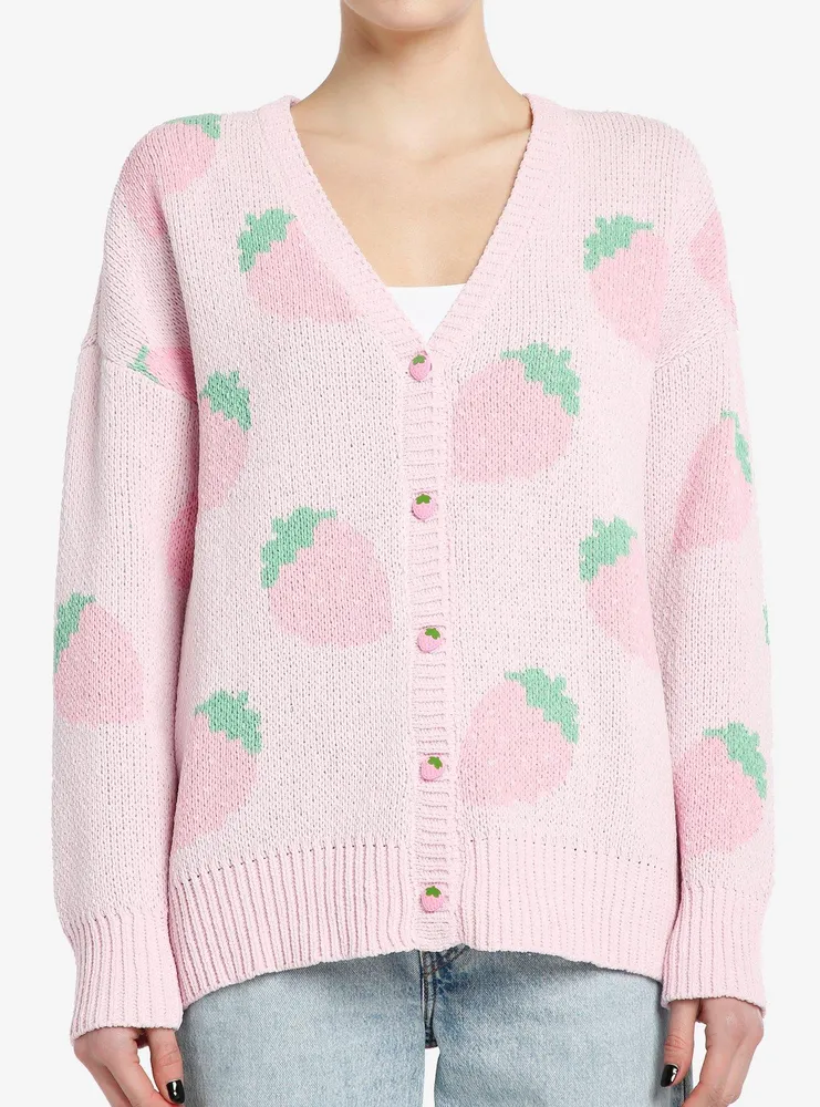 Sweet Society Pastel Pink Strawberries Girls Cardigan