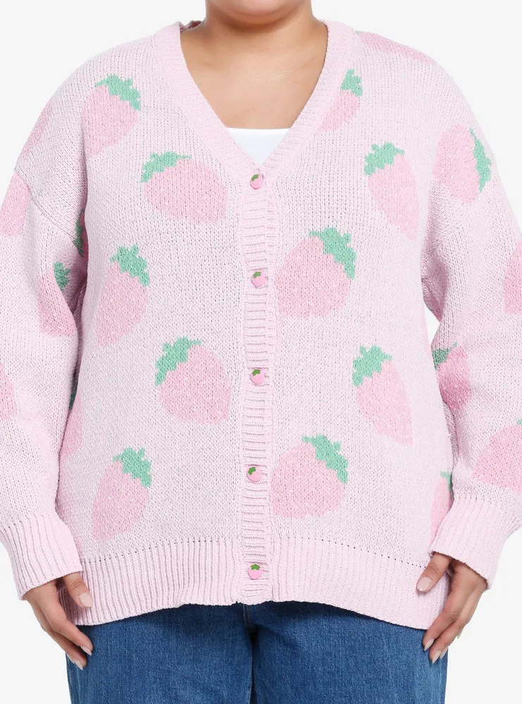 Sweet Society Pastel Pink Strawberries Girls Cardigan Plus