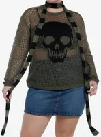 Social Collision Skull Girls Knit Sweater With Scarf Plus