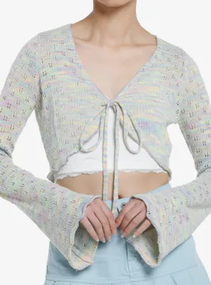 Thorn & Fable Pastel Rainbow Girls Bell Sleeve Knit Shrug