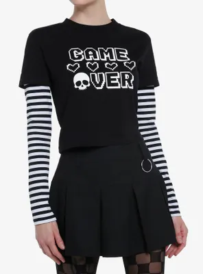 Social Collision Game Over Stripe Twofer Girls Long-Sleeve T-Shirt