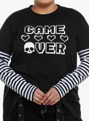 Social Collision Game Over Stripe Twofer Girls Long-Sleeve T-Shirt Plus