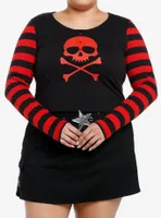 Social Collision Red Skull Striped Girls Long-Sleeve Top Plus