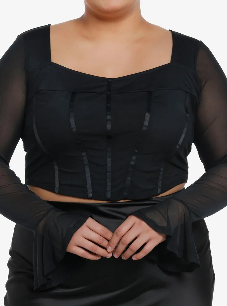 Corset-style Mesh Maxi Dress - Black - Ladies