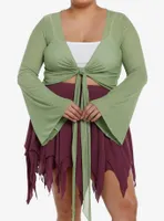 Thorn & Fable Green Mesh Girls Bell Sleeve Shrug Plus