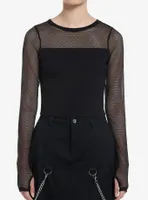 Social Collision Black Fishnet Panel Girls Long-Sleeve Top