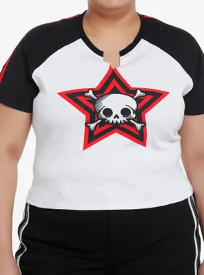 Social Collision Skull Stripe Girls Raglan Crop T-Shirt Plus
