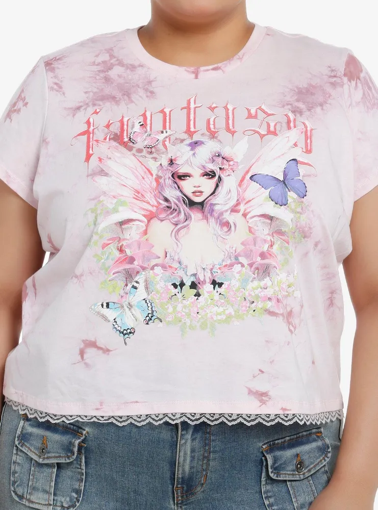 Hot Topic Thorn & Fable Fantasy Fairy Lace Tie-Dye Crop Girls T-Shirt Plus