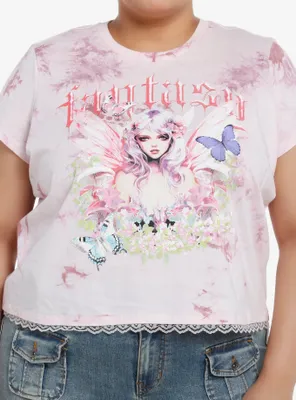 Thorn & Fable Fantasy Fairy Lace Tie-Dye Crop Girls T-Shirt Plus