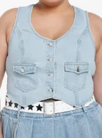 Social Collision Light Indigo Denim Girls Vest Plus