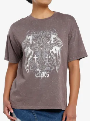 Social Collision Chaos Wings Mineral Wash Girls T-Shirt