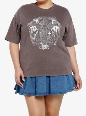 Social Collision Chaos Wings Mineral Wash Girls T-Shirt Plus