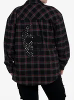 Social Collision Black & Red Plaid Skull Stud Girls Flannel Button-Up Plus