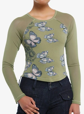 Thorn & Fable® Butterfly Mesh Panel Girls Long-Sleeve Top