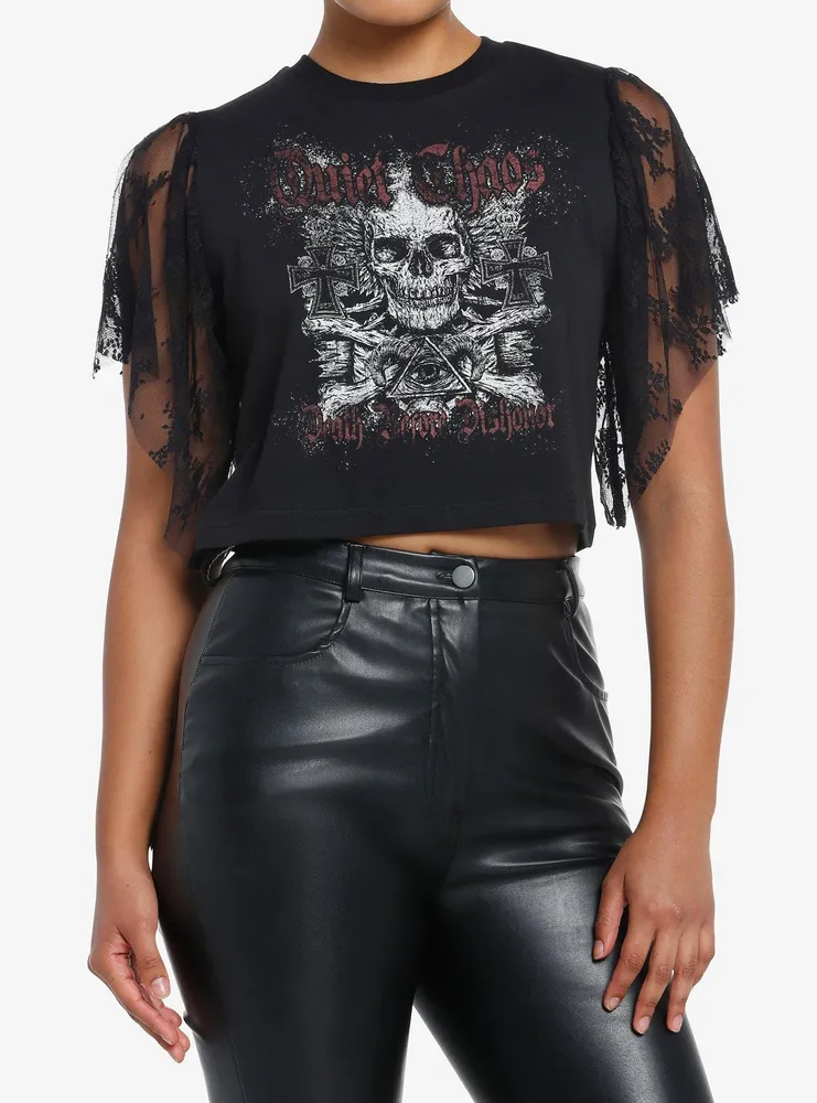 Social Collision Chaos Skull Girls Mesh Short-Sleeve Top