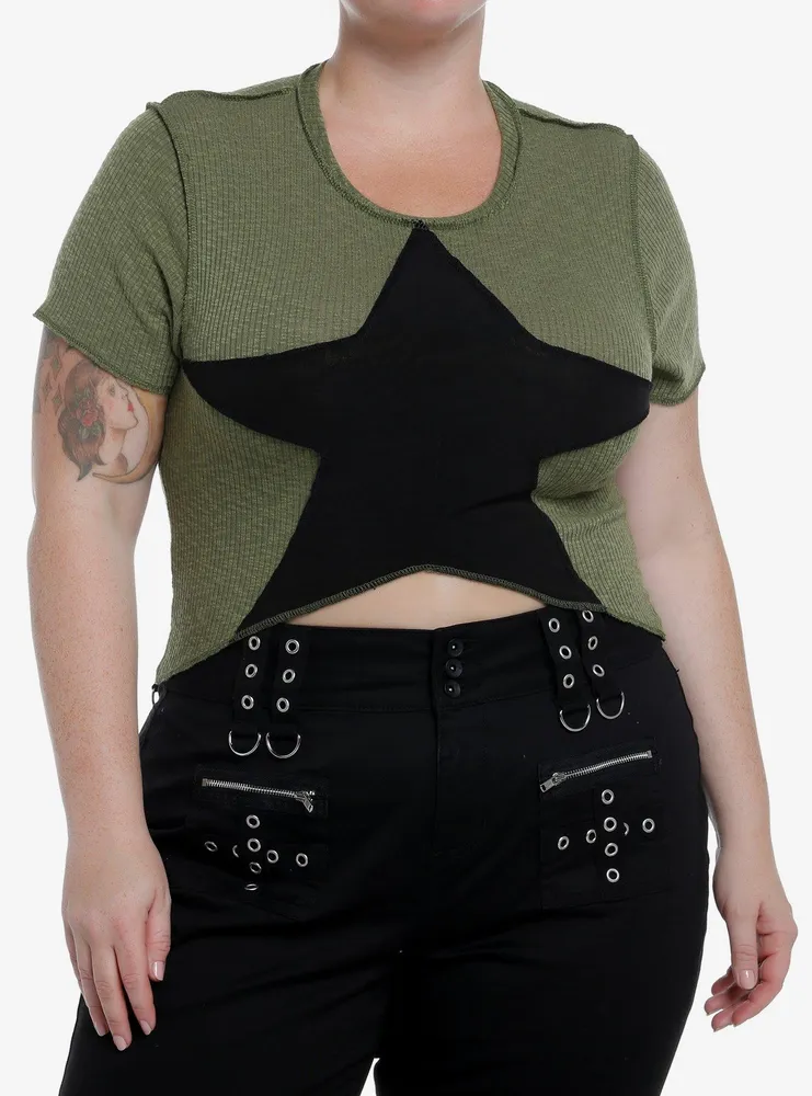 Olive Star V-Cut Girls Crop Top Plus