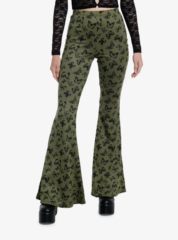 Hot Topic Thorn & Fable Green Black Butterfly Flare Leggings