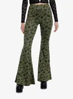 Thorn & Fable Green Black Butterfly Flare Leggings