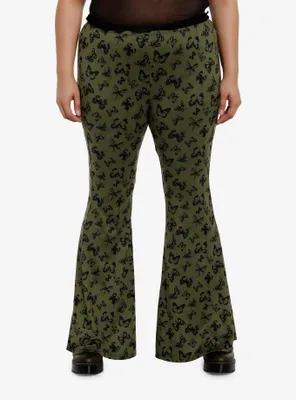 Thorn & Fable Green Black Butterfly Flare Leggings Plus