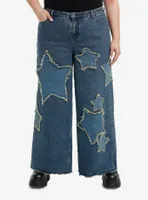 Social Collision Star Patch Wide Leg Denim Jeans Plus