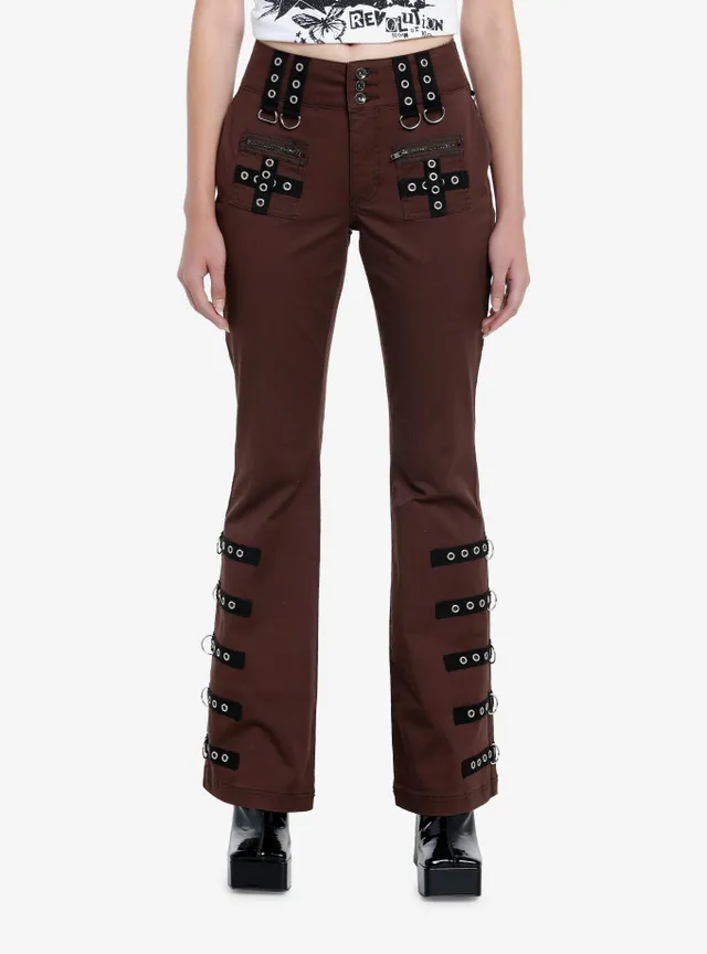 Hot Topic Social Collision Black & Red Grommet Strap Carpenter Pants