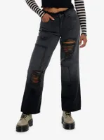 Black Washed & Distressed Girls Carpenter Pants