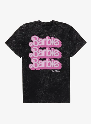Barbie The Movie Text Stack Mineral Wash T-Shirt