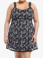 Black & Grey Skull Heart Wash Cami Slip Dress Plus