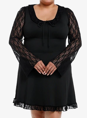 Daisy Street Black Lace Long-Sleeve Mini Dress Plus