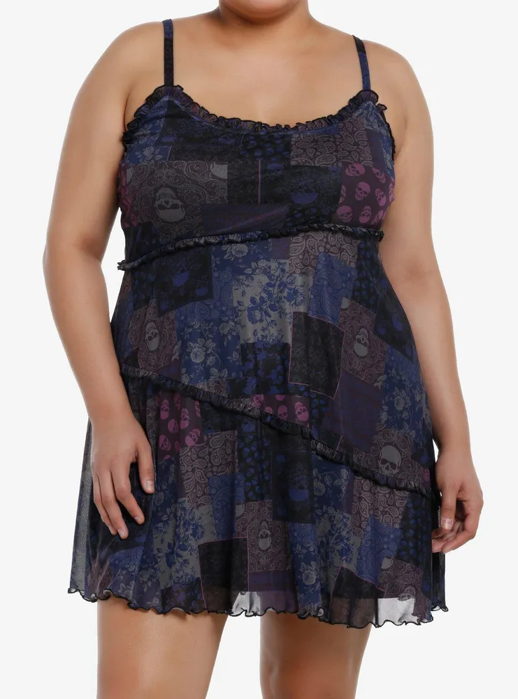 Social Collision Skull Paisley Patchwork Cami Dress Plus