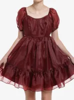 Cosmic Aura Maroon Organza Tiered Dress