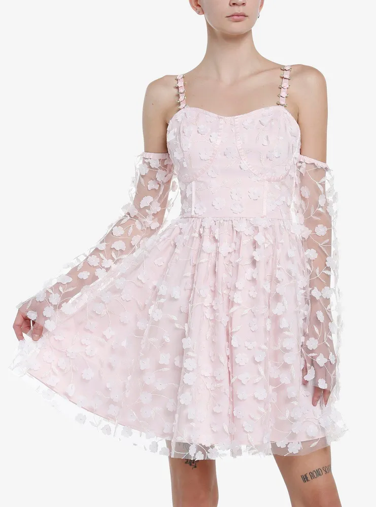 Thorn & Fable Pink Rosette Cold Shoulder Dress
