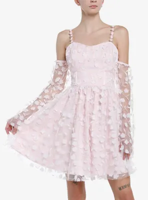 Thorn & Fable Pink Rosette Cold Shoulder Dress