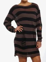 Social Collision Black & Brown Stripe Destructed Sweater Dress