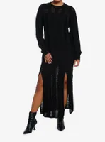 Cosmic Aura Stripe Destructed Slit Maxi Sweater Dress