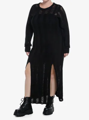 Cosmic Aura Stripe Destructed Slit Maxi Sweater Dress Plus