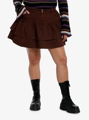 Social Collision Brown Double Ruffle Skirt Plus