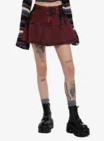 Social Collision Ribbon Dark Red Wash Pleated Skirt