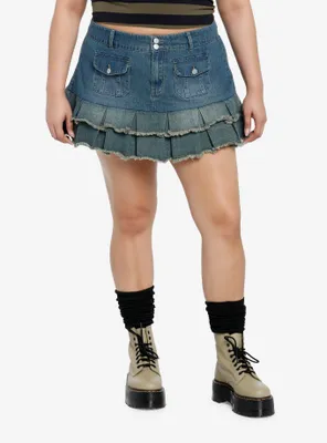 Social Collision Denim Ruffled Mini Skirt Plus