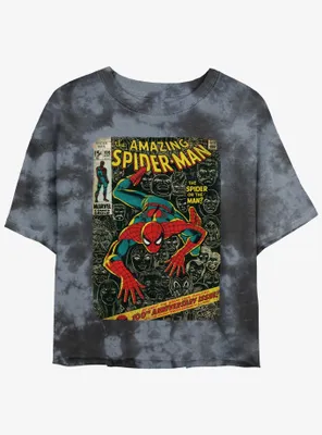 Marvel Spider-Man Comic 100th Anniversary Cover Womens Tie-Dye Crop T-Shirt