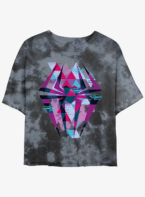 Marvel Spider-Man Geometric Spider Symbol Womens Tie-Dye Crop T-Shirt