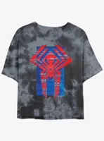 Marvel Spider-Man Spider Symbol Glitch Lines Womens Tie-Dye Crop T-Shirt