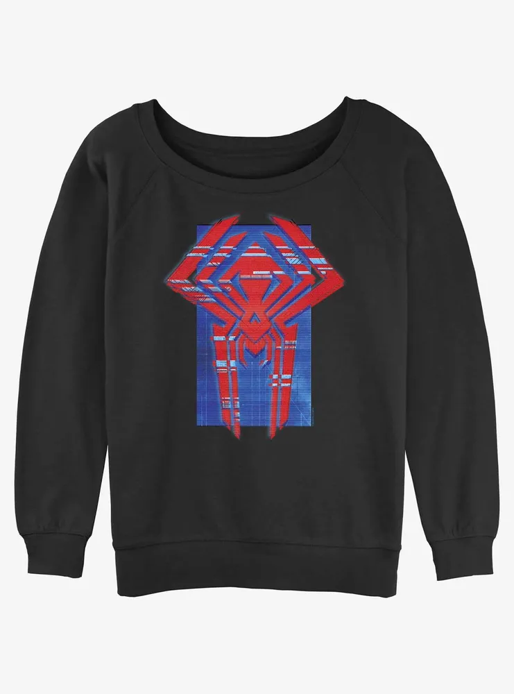 Marvel Spider-Man Spider Symbol Glitch Lines Womens Slouchy Sweatshirt