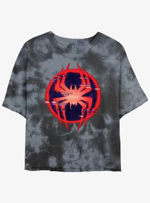 Marvel Spider-Man Glitch Spider Symbol Womens Tie-Dye Crop T-Shirt