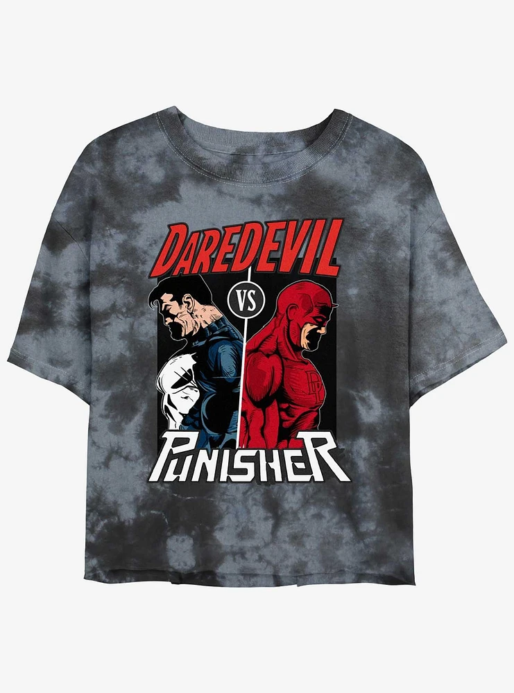 Marvel Punisher Vs. Daredevil Womens Tie-Dye Crop T-Shirt