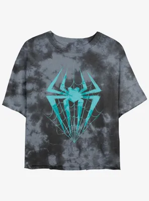 Marvel Spider-Man Spider Symbol With Web Womens Tie-Dye Crop T-Shirt