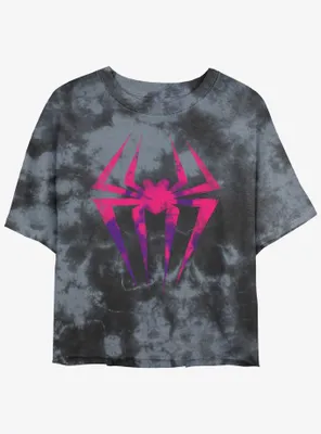 Marvel Spider-Man Spotty Spider Symbol Womens Tie-Dye Crop T-Shirt