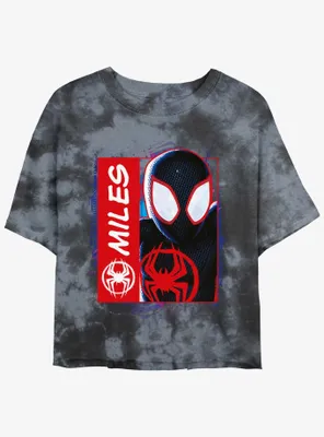 Marvel Spider-Man Miles Morales Simple Comic Womens Tie-Dye Crop T-Shirt